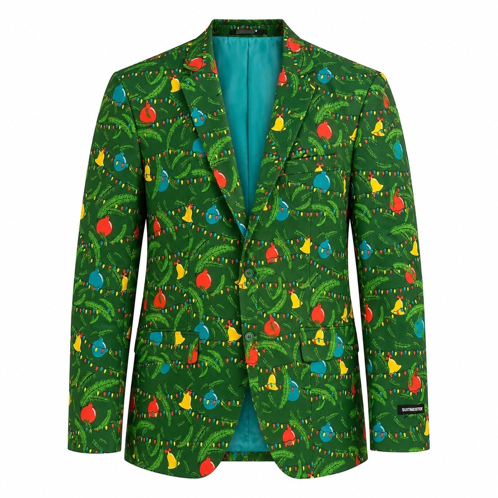 Suitmeister Mens XL Christmas Blazer Ugly Christmas Suit Jacket Green Holiday